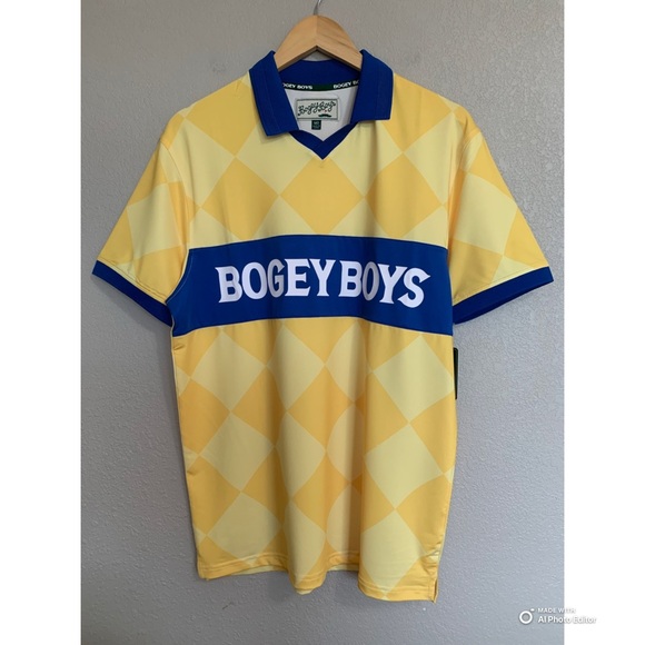 Bogey Boys Short Sleeve Golf Polo Shirt Size Medium Athletic Checkered Yellow - Picture 1 of 17